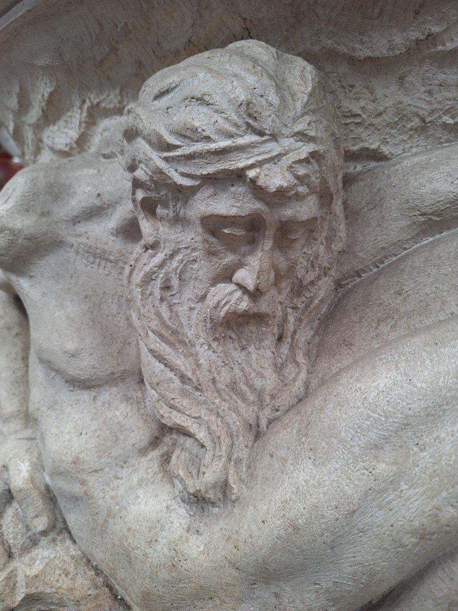 Superb "neptune" Base In Stone.-photo-2