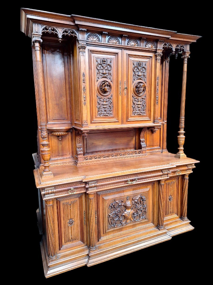 Very Beautiful Monumental Cabinet In Walnut In The Renaissance Style.-photo-2