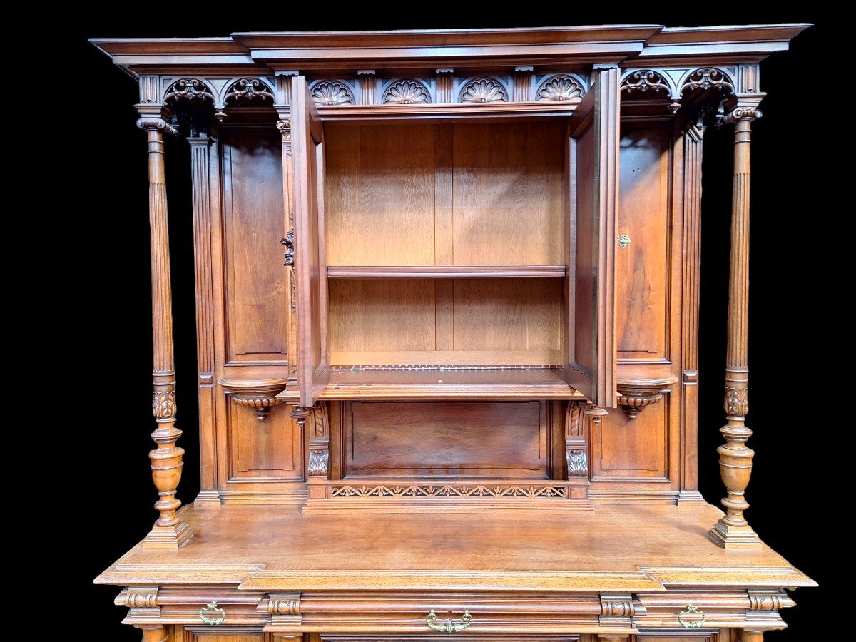 Very Beautiful Monumental Cabinet In Walnut In The Renaissance Style.-photo-3