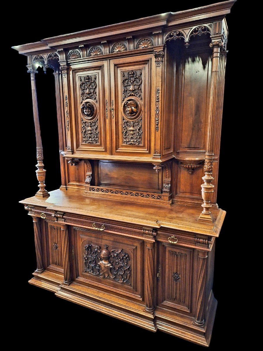 Very Beautiful Monumental Cabinet In Walnut In The Renaissance Style.-photo-4