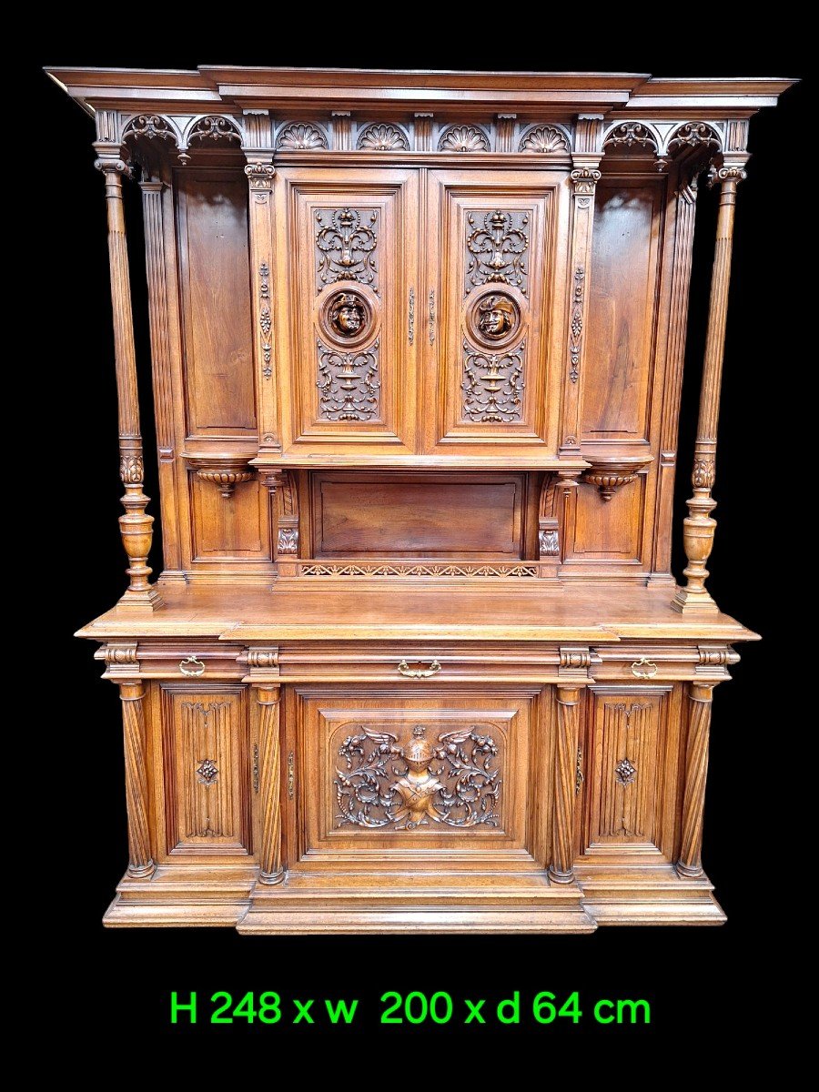 Very Beautiful Monumental Cabinet In Walnut In The Renaissance Style.-photo-1