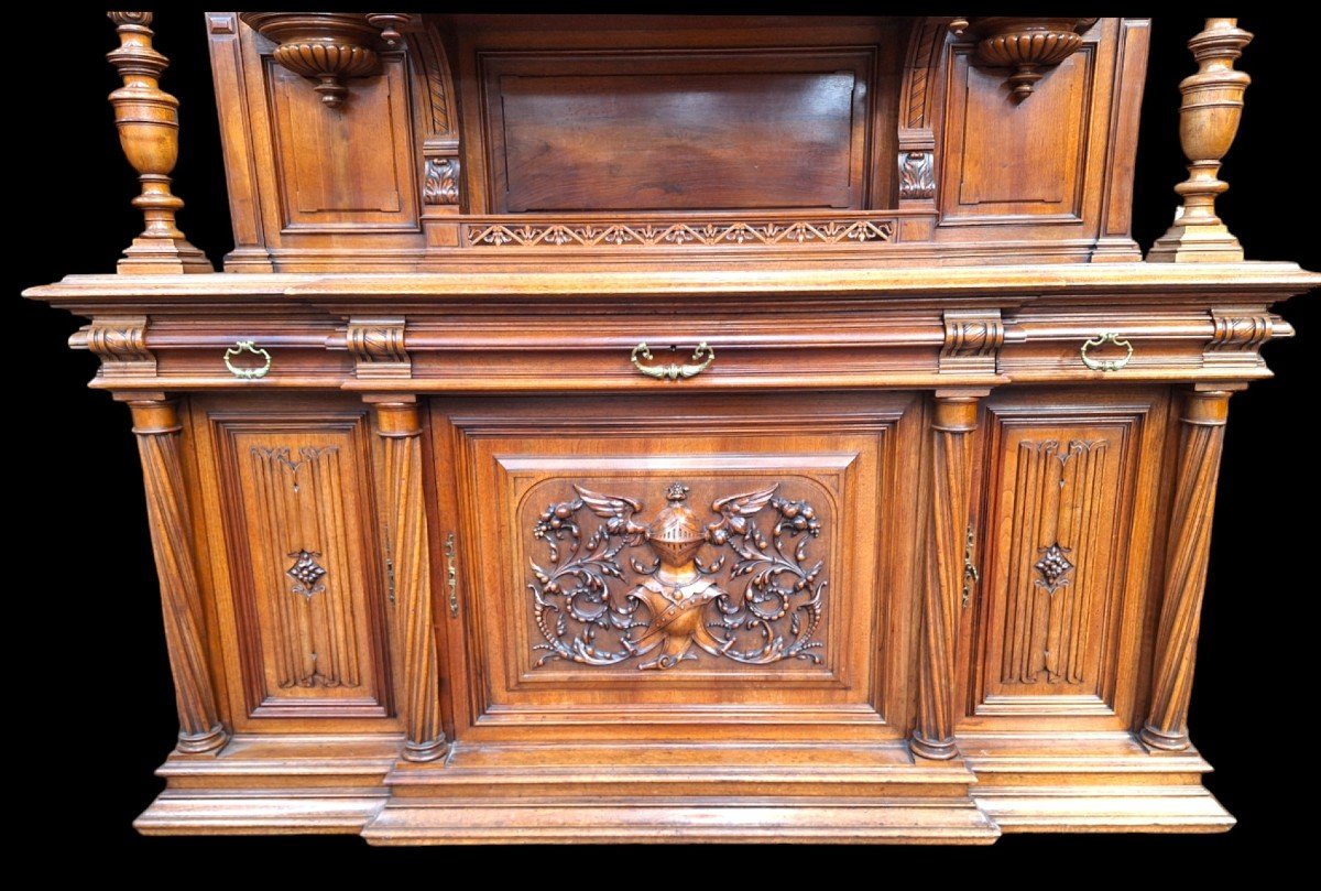 Very Beautiful Monumental Cabinet In Walnut In The Renaissance Style.-photo-4