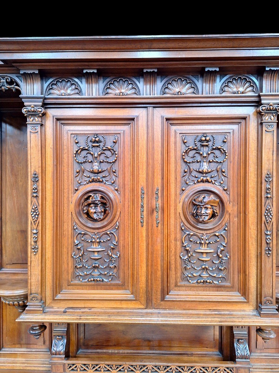 Very Beautiful Monumental Cabinet In Walnut In The Renaissance Style.-photo-5