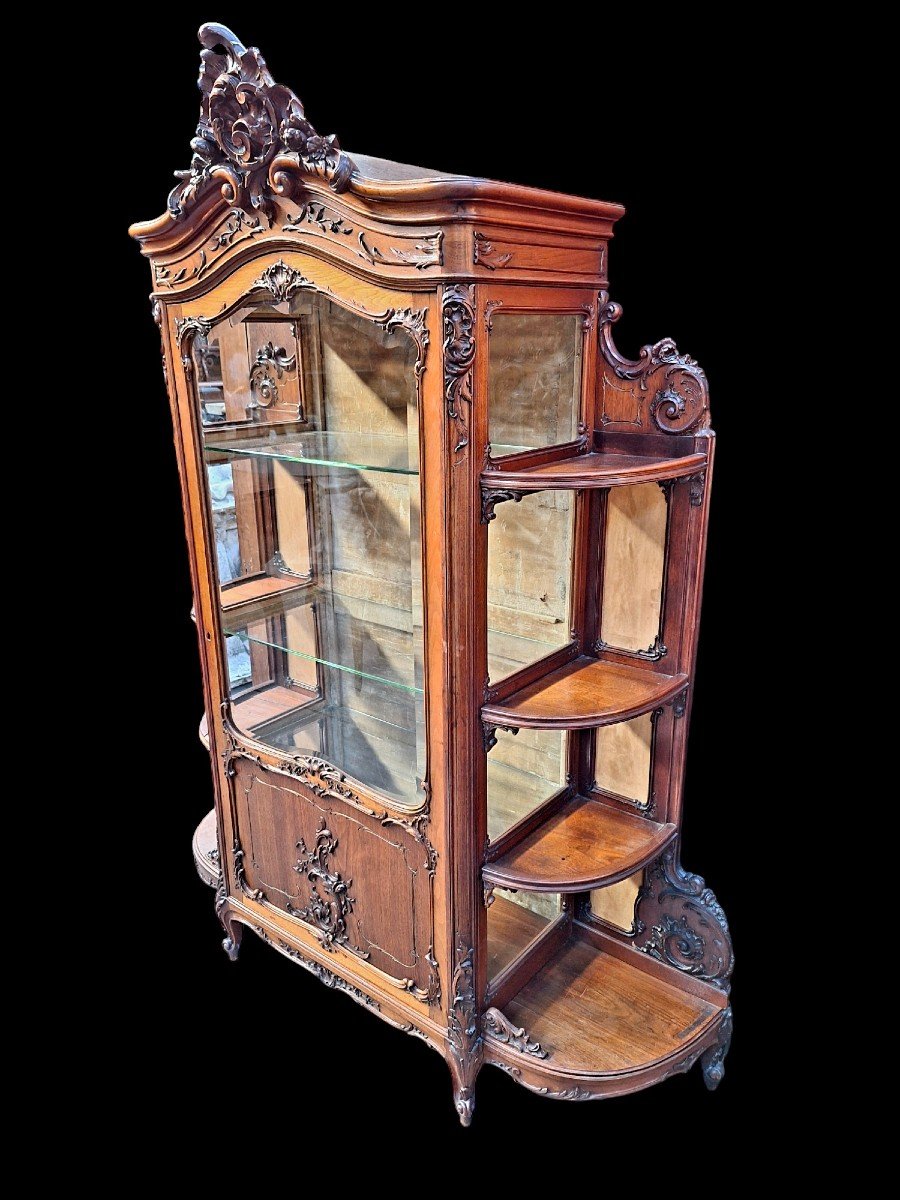 A Beautiful Carved Walnut Display Cabinet.-photo-4