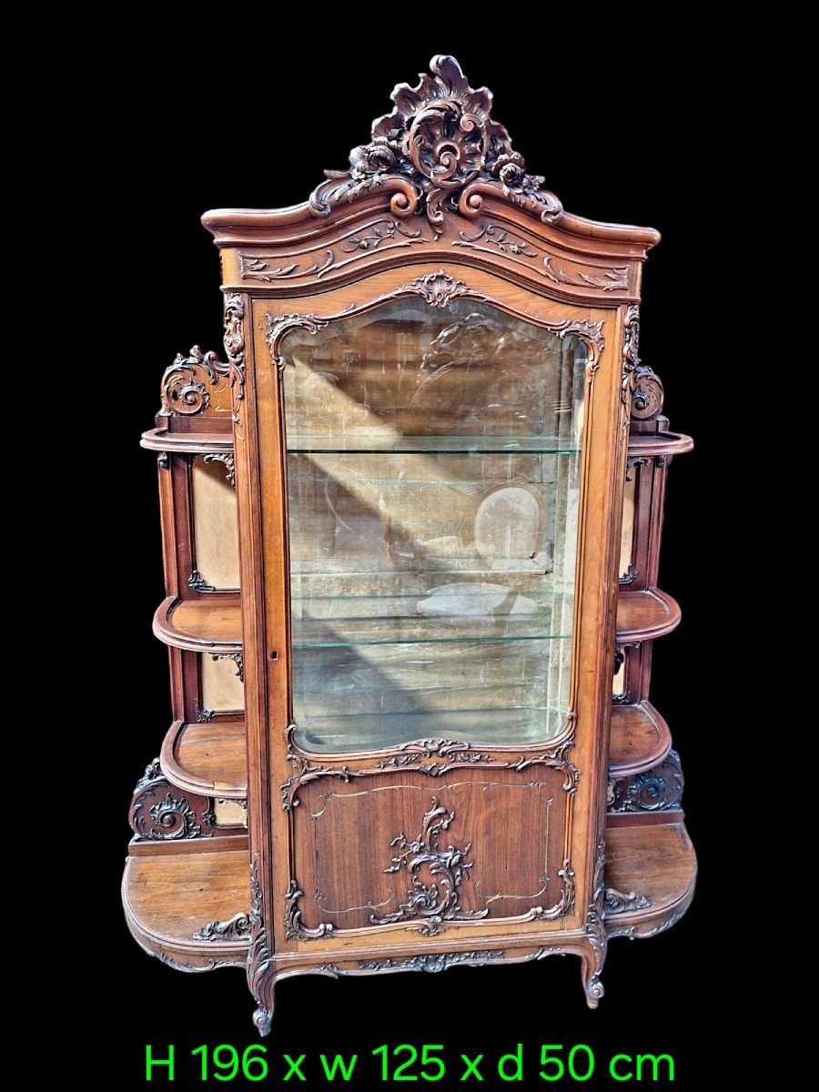 A Beautiful Carved Walnut Display Cabinet.-photo-1