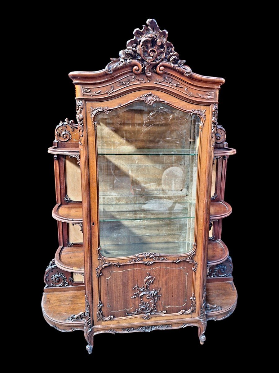 A Beautiful Carved Walnut Display Cabinet.