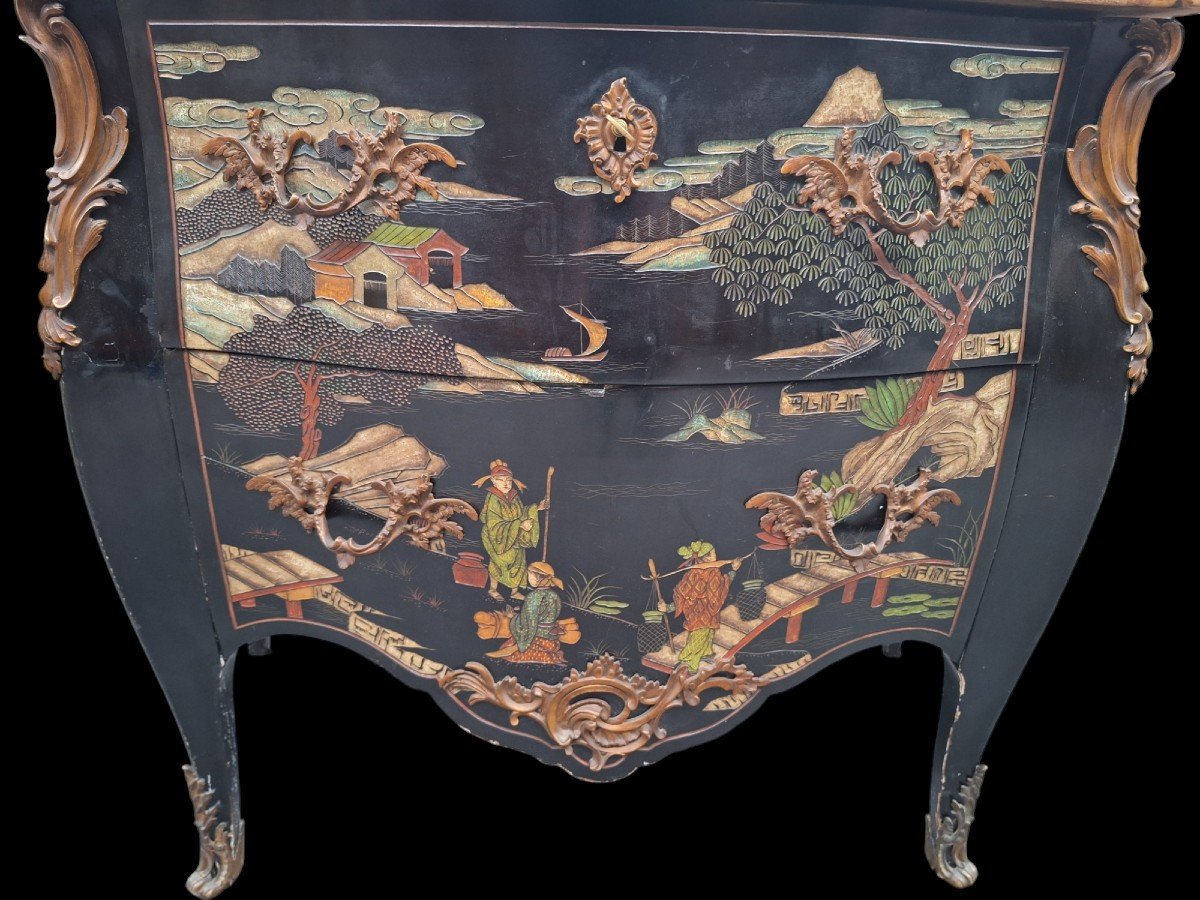 Commode De Style Louis XV En Laque De Chine-photo-3