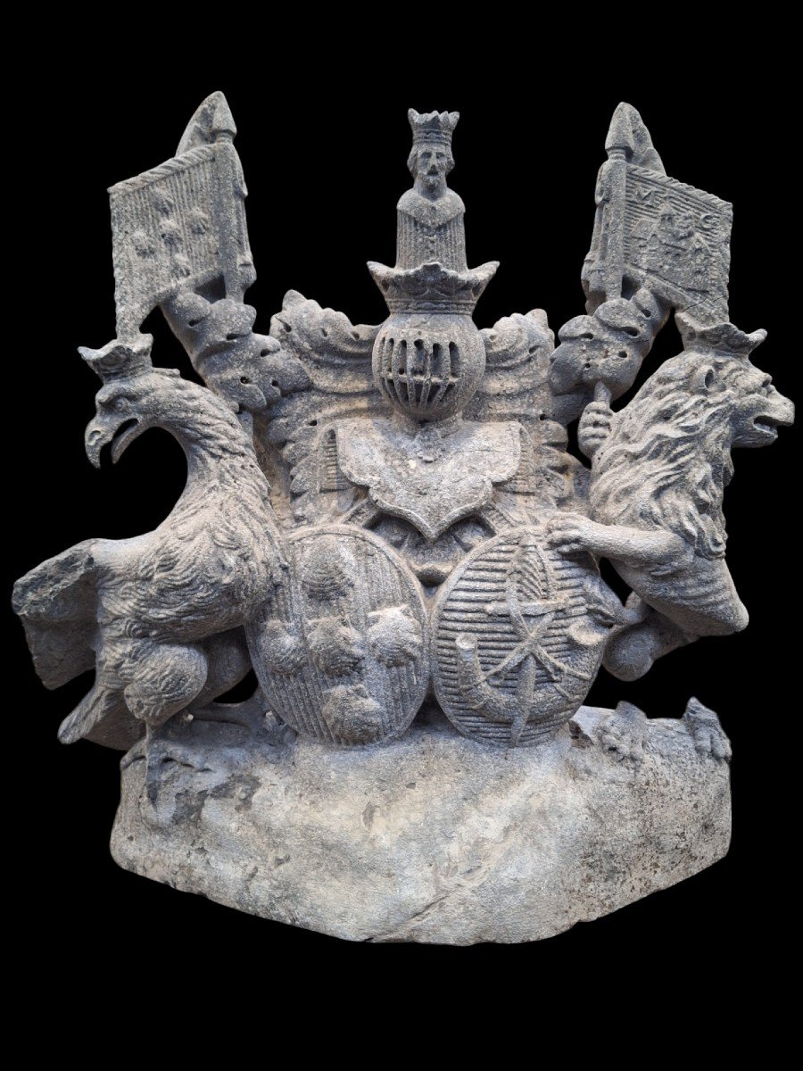 Stone Carved Coat Of Arms And Crest.