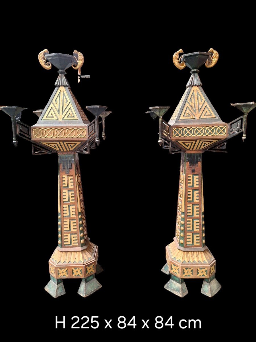 A Beautiful Pair Of Large Art Deco Floor Lamps-photo-7