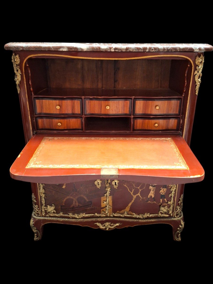 18th Century Chinoiserie Lacquer Secretary By Jacques Dubois (1694-1763)-photo-3