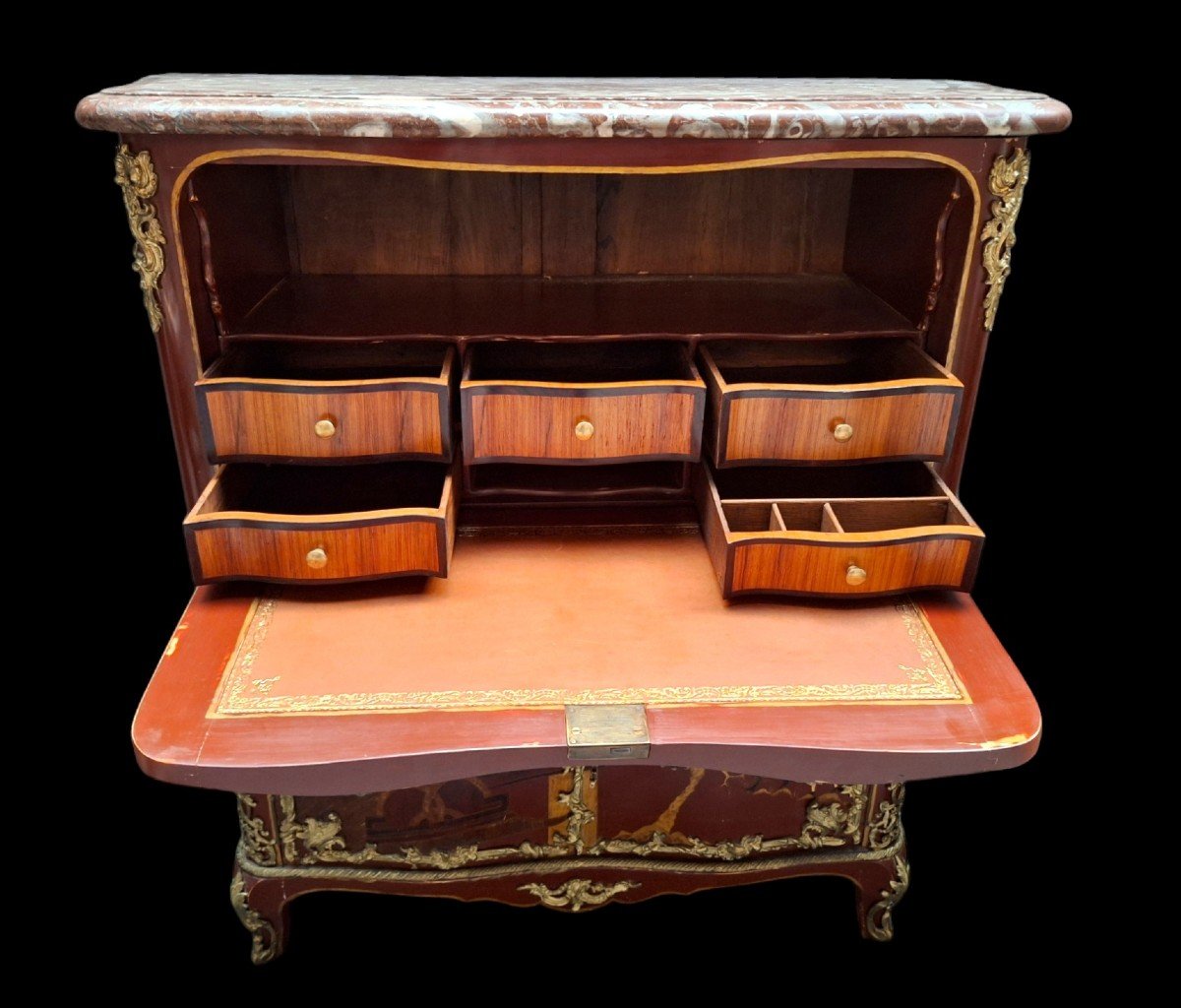 18th Century Chinoiserie Lacquer Secretary By Jacques Dubois (1694-1763)-photo-4