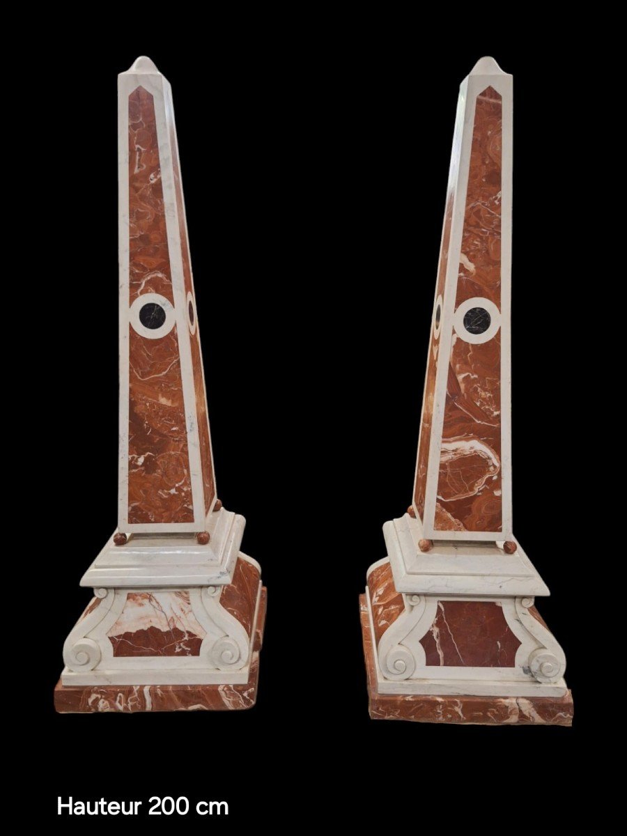 A Fine Pair Of Marble Obelisks.