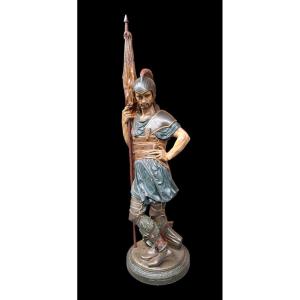 Exceptional Polychrome Cast Iron Statue Of Louis Gasne