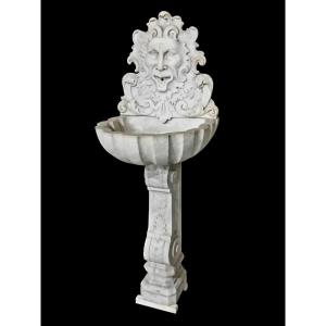 Carved Wall Fountain  In  Carrara Marble