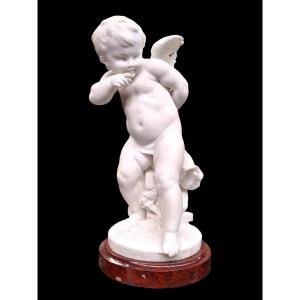 Very Beautiful Marble "cupido" Carved In Carrara Marble 