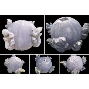 A Series Of 5 Balls Carved In Blue Stone 