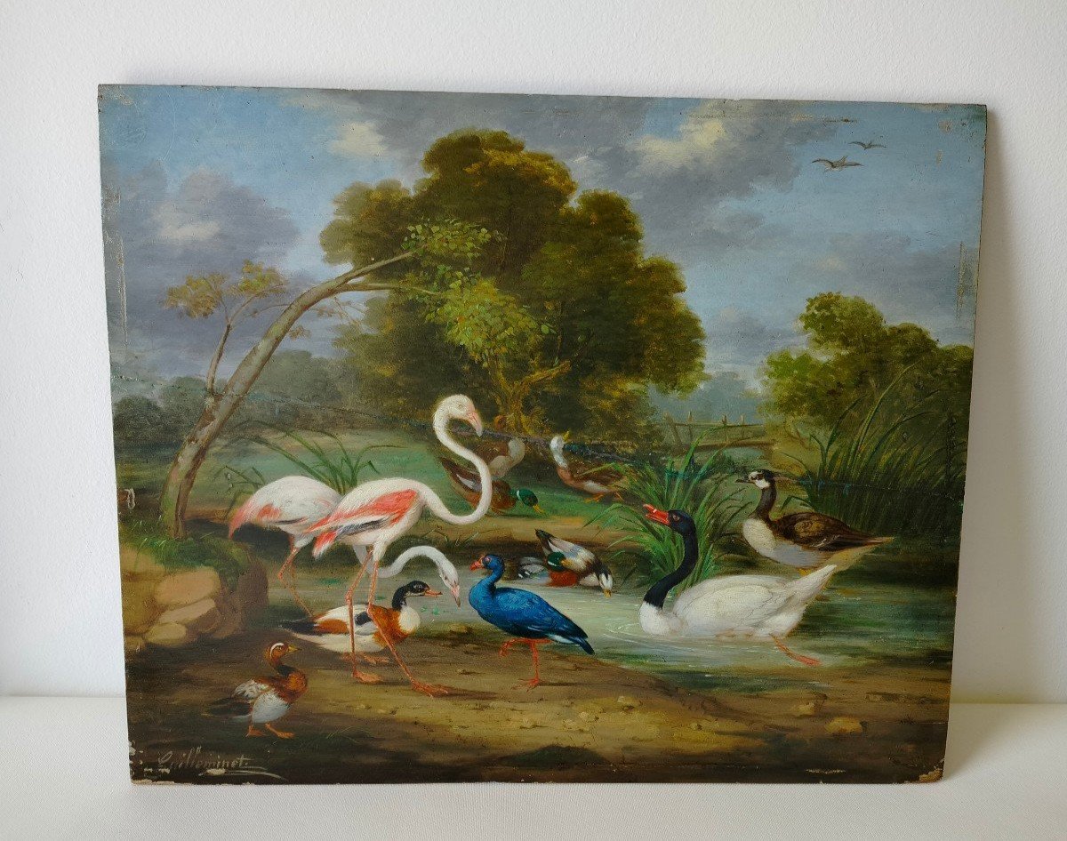 Painting - Oil On Panel ''fauna And Flore'' Signed Guilleminet 1821-1885-photo-2