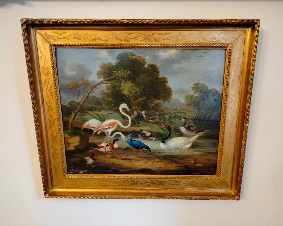 Painting - Oil On Panel ''fauna And Flore'' Signed Guilleminet 1821-1885-photo-5