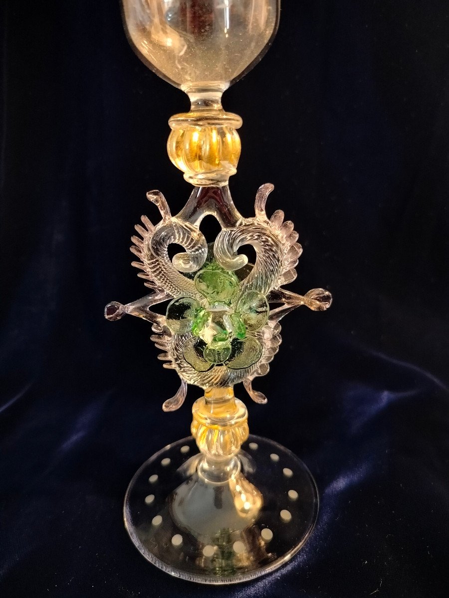 Pair Of  Venice Calyxes Blown Glass-photo-2