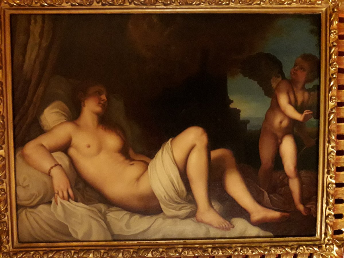 Painting  Oil On Canvas '' Danae '' (titian School) End XVIII Century.-photo-2