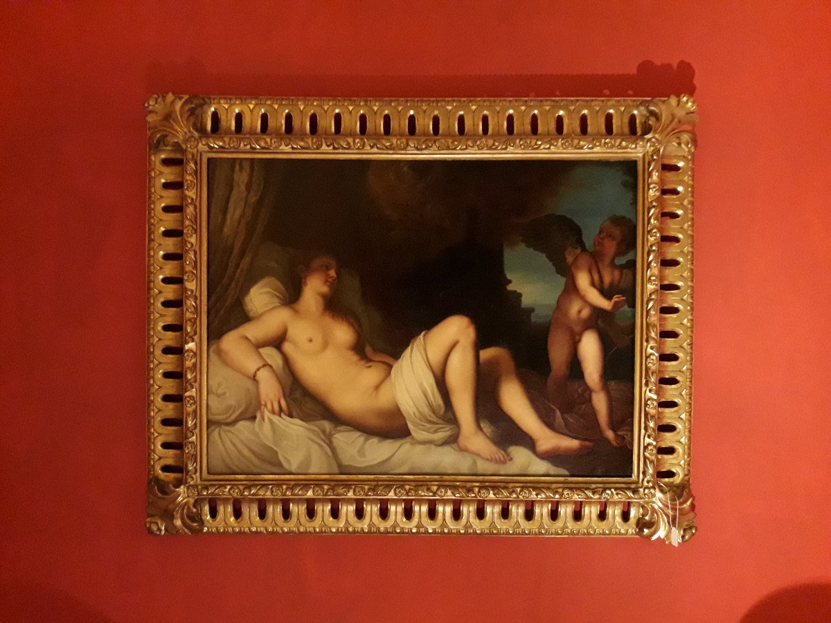 Painting  Oil On Canvas '' Danae '' (titian School) End XVIII Century.