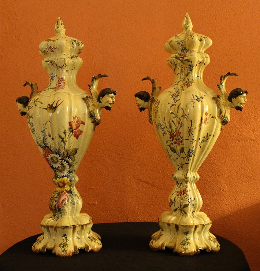 Pair Of Italian Faience, Earthenware Vases -photo-4