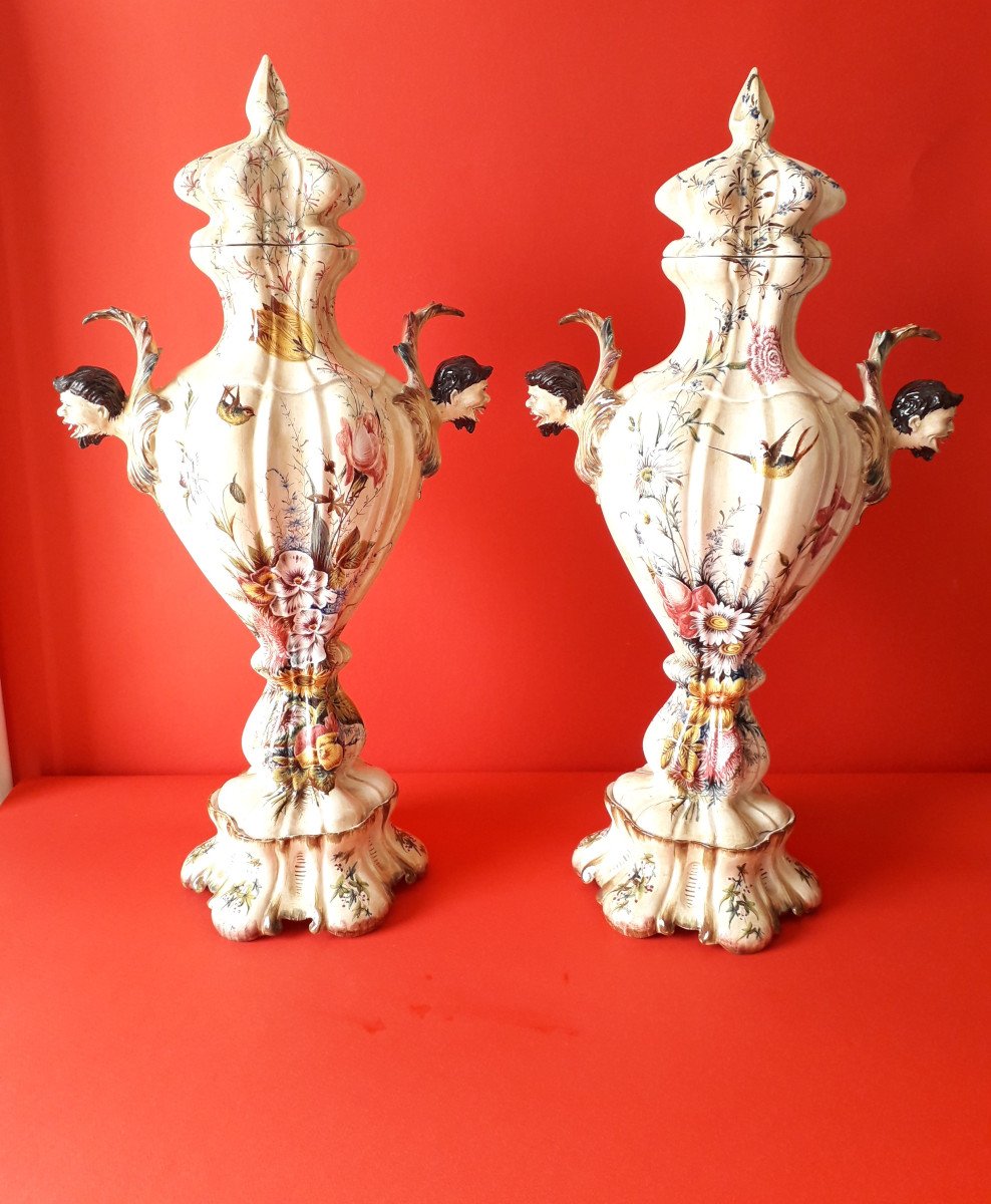 Pair Of Italian Faience, Earthenware Vases -photo-6