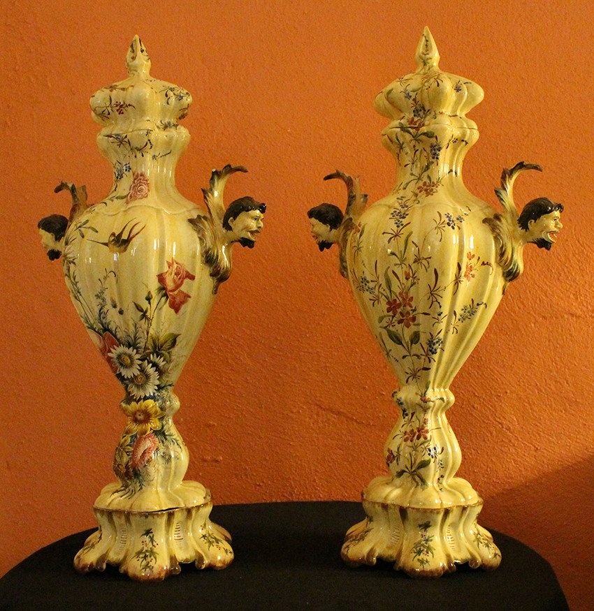 Pair Of Italian Faience, Earthenware Vases -photo-1