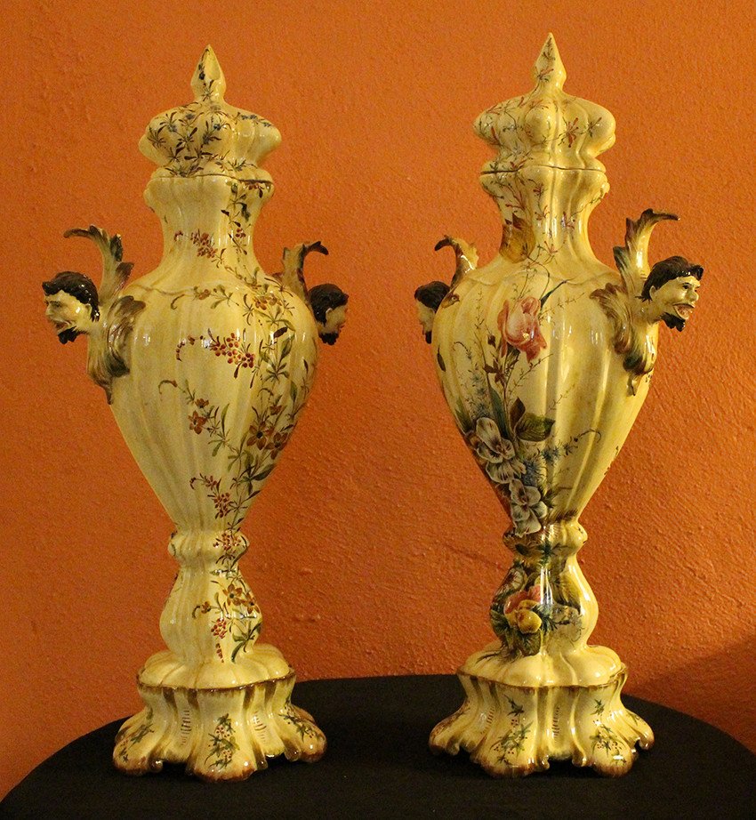 Pair Of Italian Faience, Earthenware Vases -photo-2