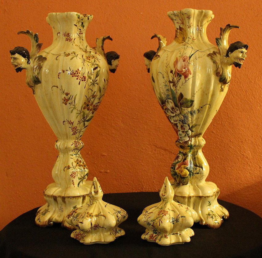 Pair Of Italian Faience, Earthenware Vases -photo-3