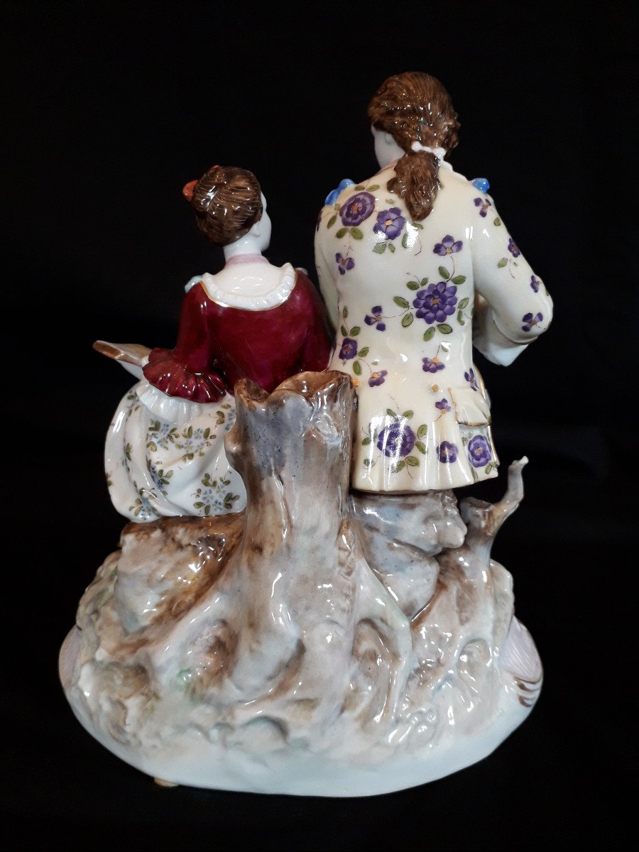 STATUETTE  - Porcelaine SAXE  '' Leçon de musique '' -photo-1