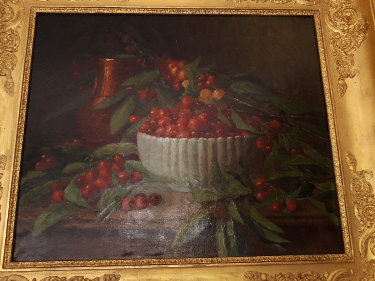 Still Life With Cherries Painting Oil On Canvas -photo-7