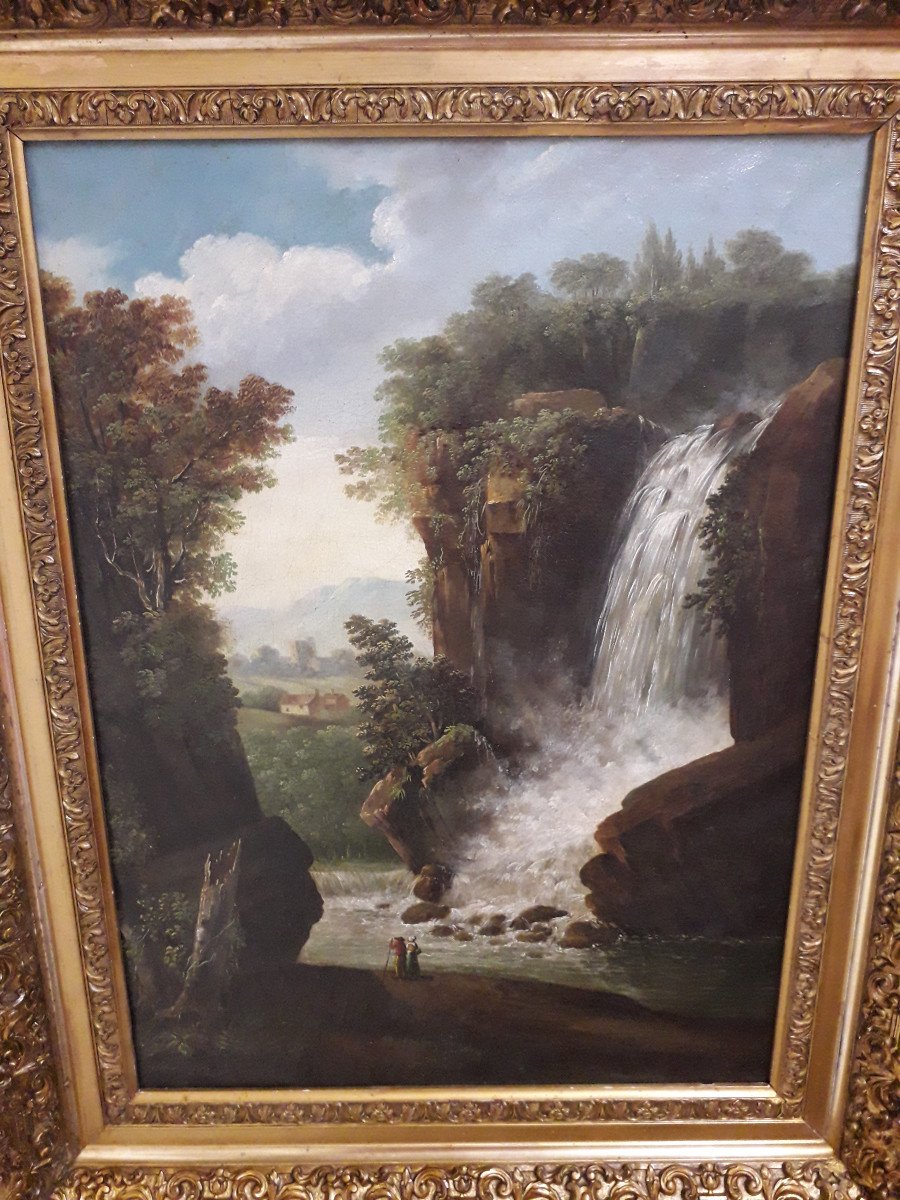 Painting Oil On Canvas ''cascade Landscape'' Beginnin XIX Cent.  -photo-5