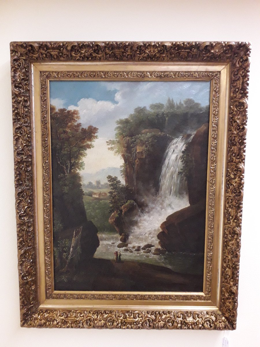 Painting Oil On Canvas ''cascade Landscape'' Beginnin XIX Cent.  -photo-6