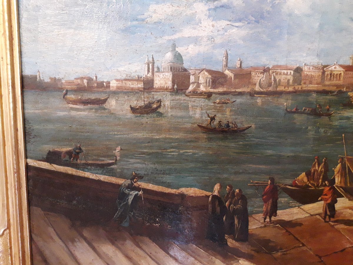 Painting ''the Grand Canal In Venice''  -  Style Of Canaletto - Oil On Panel XIX C.-photo-3