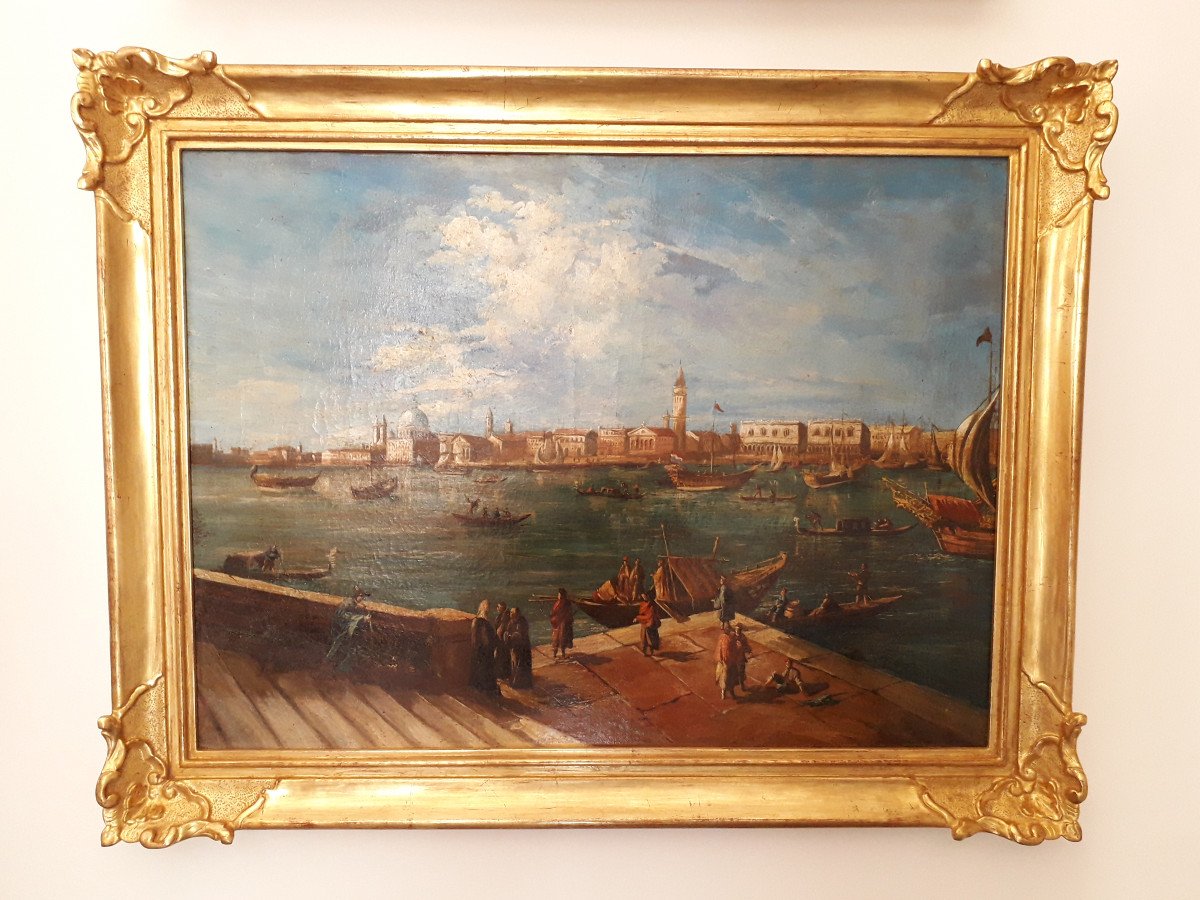 Painting ''the Grand Canal In Venice''  -  Style Of Canaletto - Oil On Panel XIX C.-photo-6