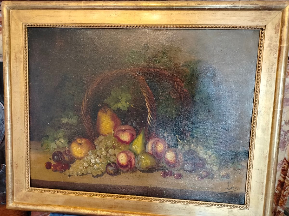 Huile s. toile ''N.M. Aux Fruits'' signé Lair XIX s.  -photo-3