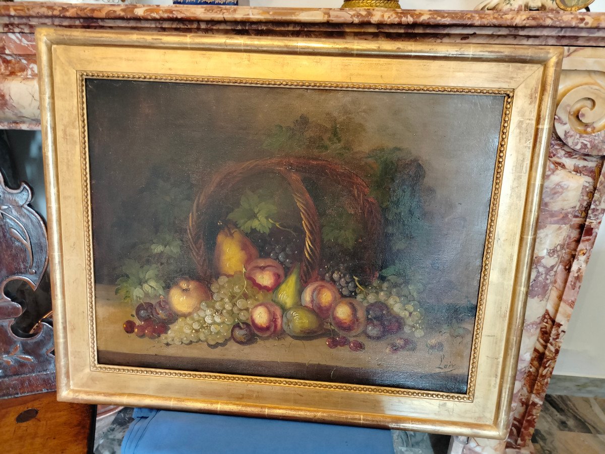 Huile s. toile ''N.M. Aux Fruits'' signé Lair XIX s.  