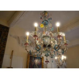 Murano Venice Glass  Chandelier, 6 Lights 