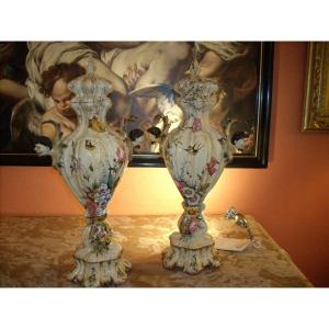 Pair Of Italian Faience, Earthenware Vases 