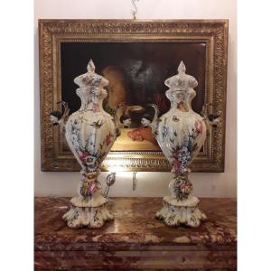 Pair Of Italian Faience, Earthenware Vases 