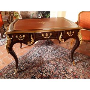 Mahogany Desk, Golden Bronzes, Stamped, Louis XV Style,  French 