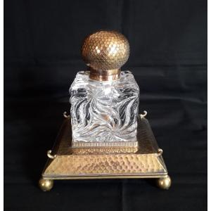 Crystal And Brass Inkwell