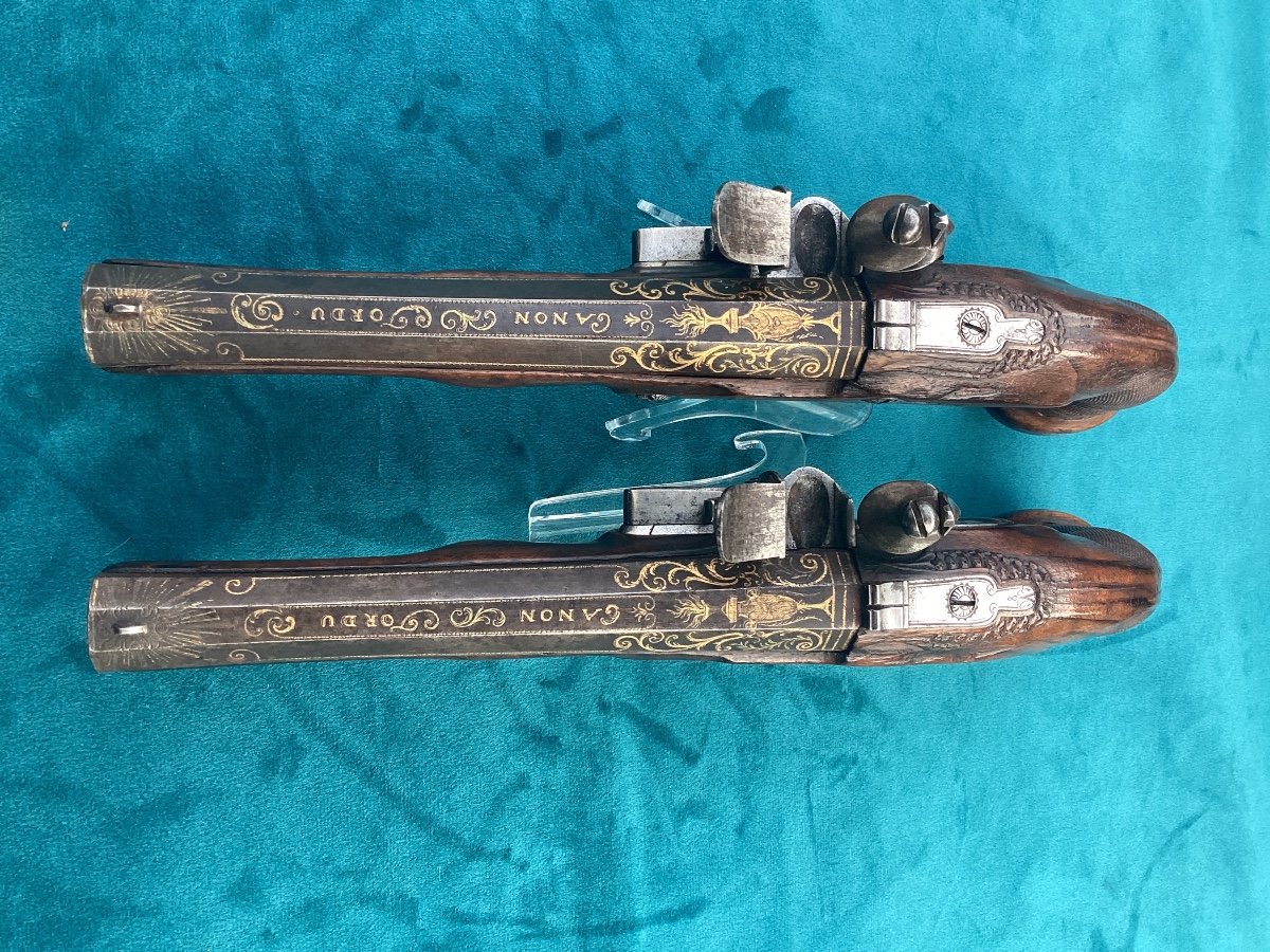 Pair Of Flintlock Pistols Signed Roux -photo-2