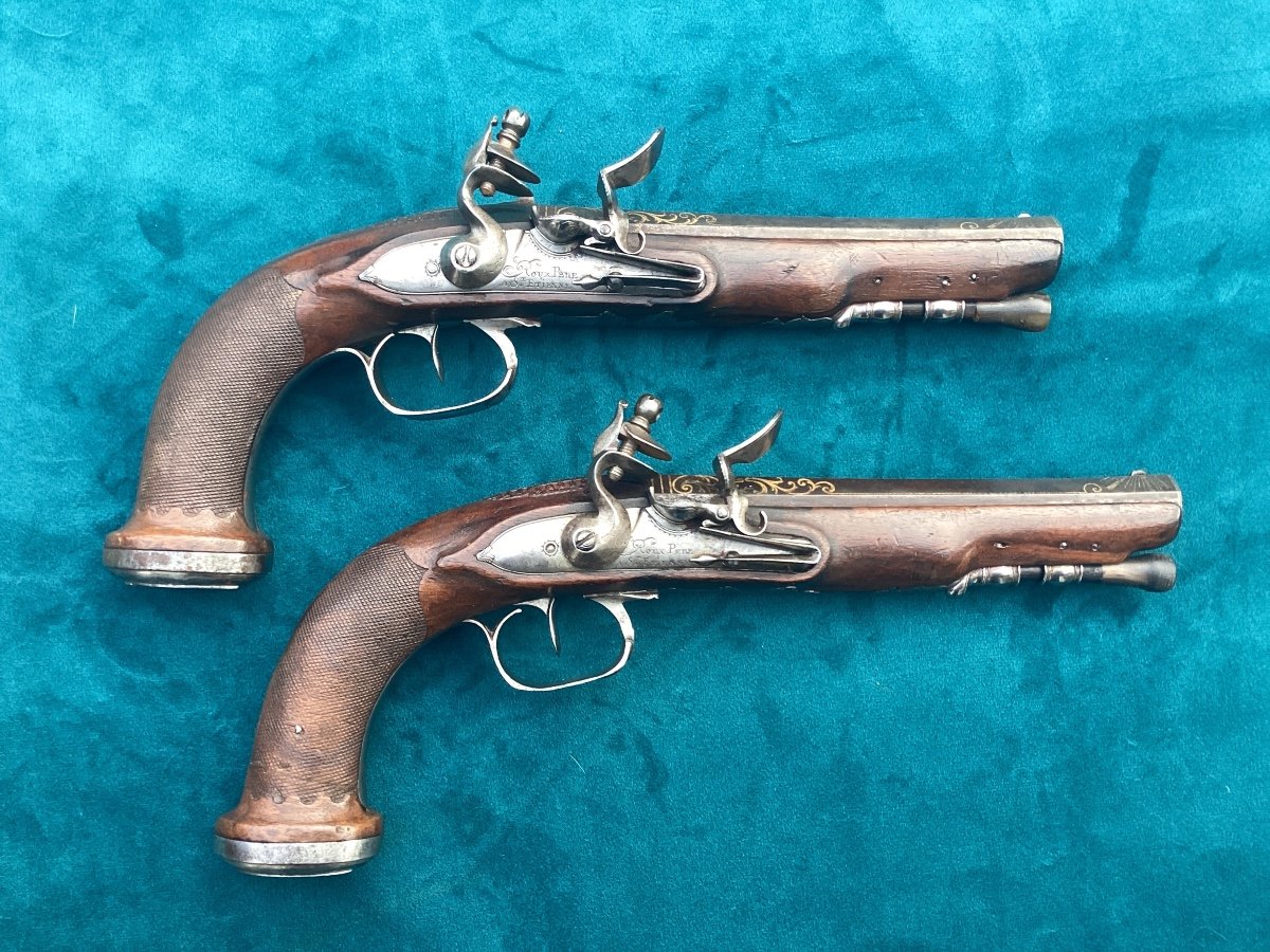 Pair Of Flintlock Pistols Signed Roux -photo-3