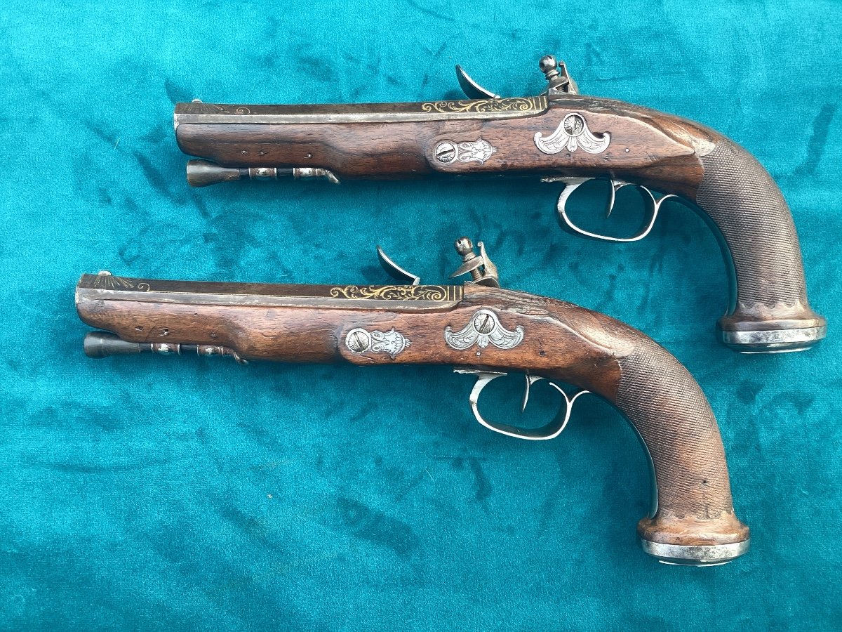 Pair Of Flintlock Pistols Signed Roux -photo-4