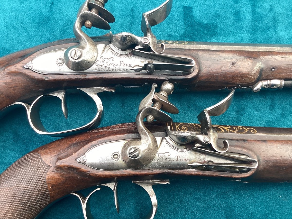 Pair Of Flintlock Pistols Signed Roux -photo-3