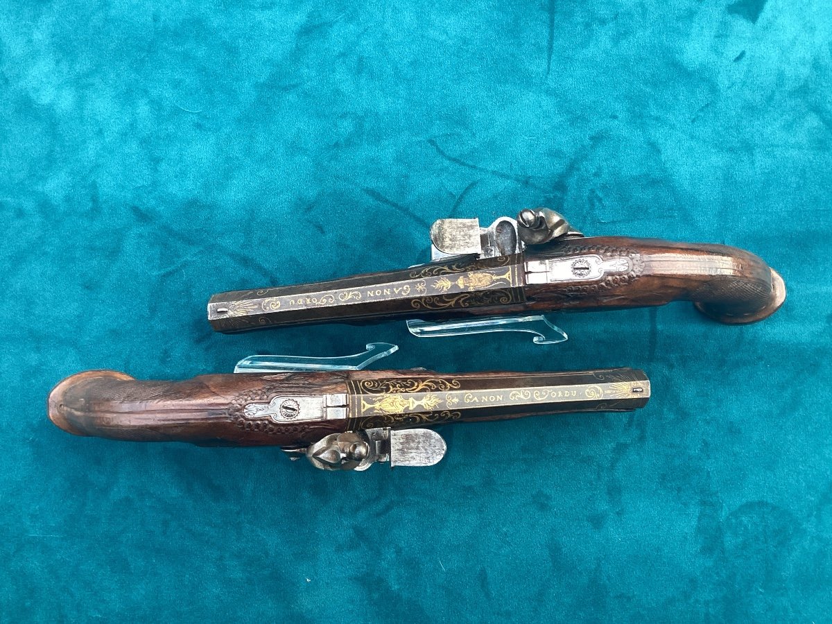 Pair Of Flintlock Pistols Signed Roux 