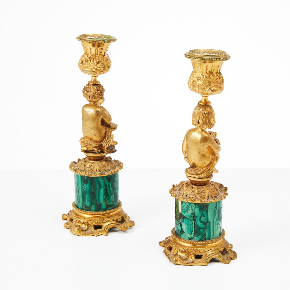 A Pair Of 19th Century Rocaille Style Malachite Candlesticks-photo-4