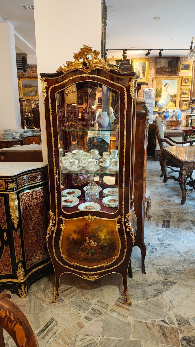 Vitrine De Style Louis XV Vers 1870 Par Vernis Martin-photo-3